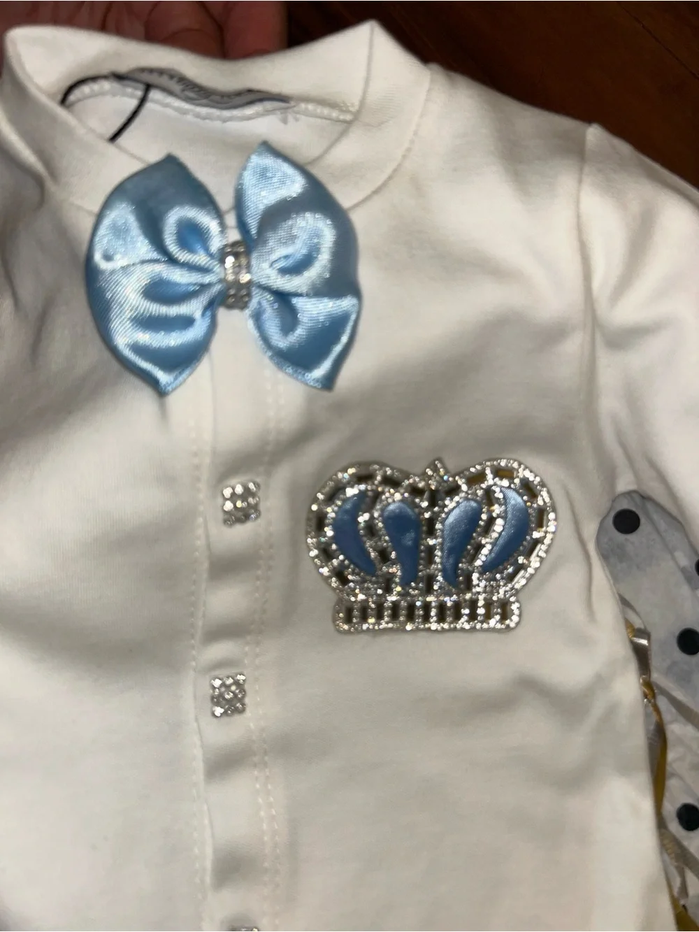 Itty Bitty Toes White & Blue Crown Baby Mittens Set